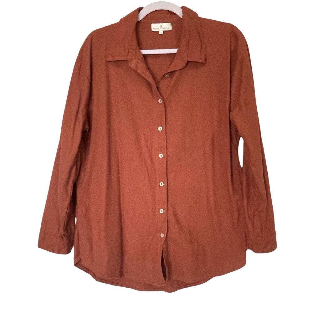 House of Bruar Oversized Linen Blend Summer Button Down Shirt‎ in Brick Size 16